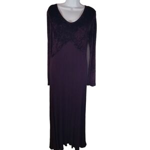Vtg 90s Barbara Lesser plum velour pleated maxi dress